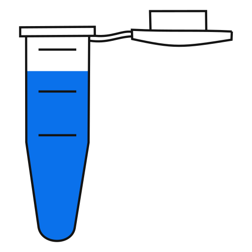 9/10  Blue filled eppendorf tube with conical bottom and snap cap open -Flat Icon PNG