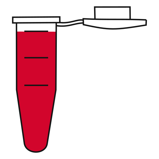   Red filled eppendorf tube with conical bottom and snap cap open - Lab icon-