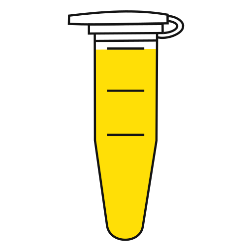   Yellow filled eppendorf tube with conical bottom and snap cap open - Flat Icon PNG-