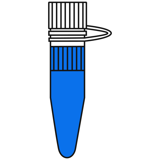   blue filled eppendorf tube with conical bottom and snap cap open - Flat Icon PNG-