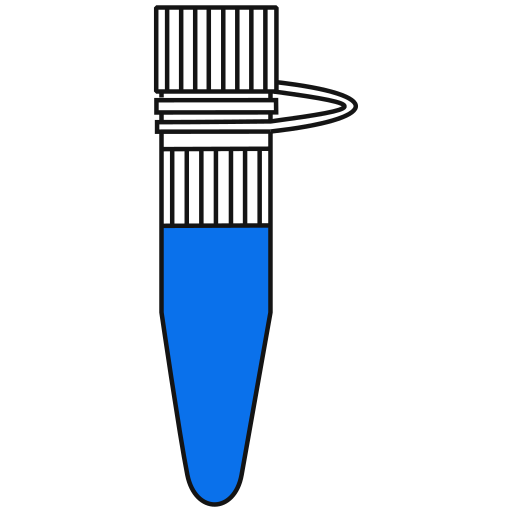 9/10  blue filled eppendorf tube with conical bottom and snap cap open - Flat Icon PNG