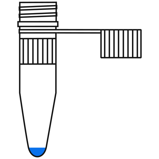 1/10  blue filled eppendorf tube with conical bottom and snap cap open -Flat Icon PNG