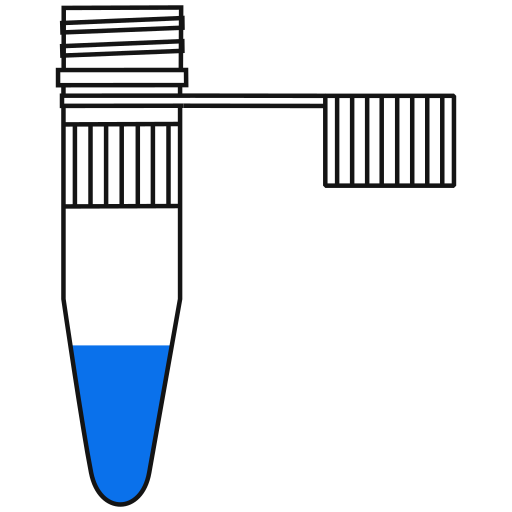 5/10  blue filled eppendorf tube with conical bottom and snap cap open -Flat Icon PNG