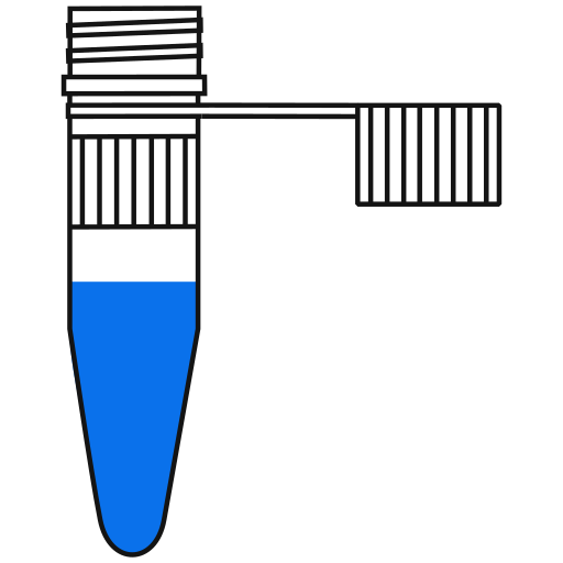8/10  blue filled eppendorf tube with conical bottom and snap cap open -Flat Icon PNG